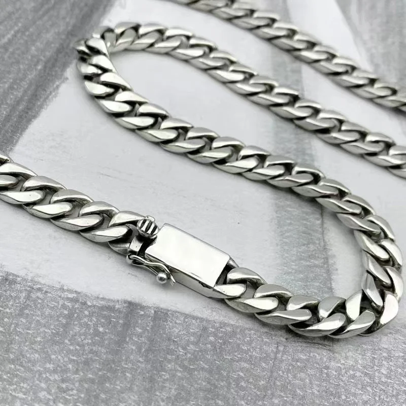 Collar de plata de ley 100% S925 para hombres, joyería de plata de 7MM, 8MM, 10MM, Punk, regalos de joyería de plata certificada, precio de fábrica