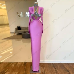 Gorgeous Satin Romantic Evening Dresses Exquisite Beading Mermaid High Necked Long Sleeve Simple Customized Prom Gowns For Women