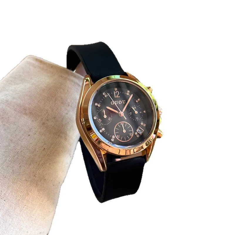 

Часы со стразами, студенческие женские ремешки, многофункциональные кварцевые часы с тремя глазами и большим циферблатом