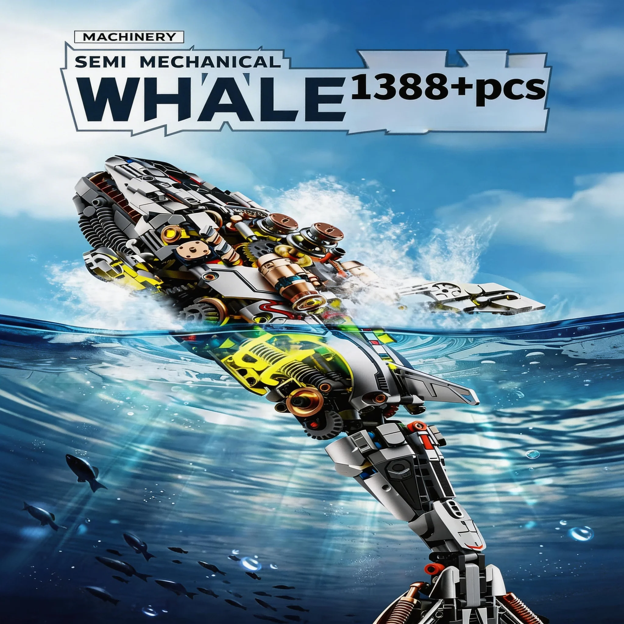 

1388PCS Semi-Mechanical Whale Building Blocks, Technic Model, Collectible Gift for Kids Adults, Christmas Birthday