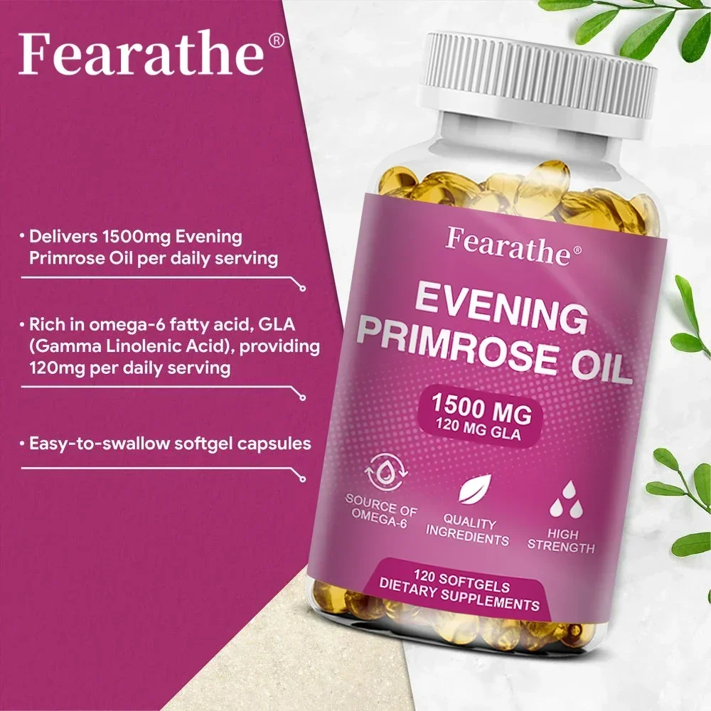 Evening Primrose Oil 1500 mg, Cold Pressed, Omega-6 GLA, High Strength, Menopause & Period Support, Skin & Hair Health