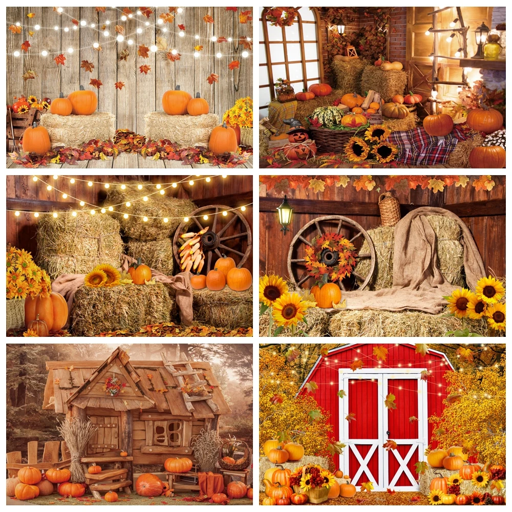 

Autumn Country Warehouse Backdrop for Photography Fall Farm Barn Pumpkin Haystack Harvest Baby Portrait Photo Background Studio