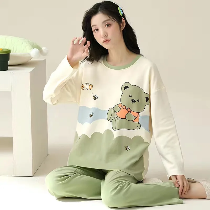 

Spring and Autumn New Women's Cartoon Pajamas Homewear Suit Girls Students Literary Style Big Size Winter Pajamas Homewear