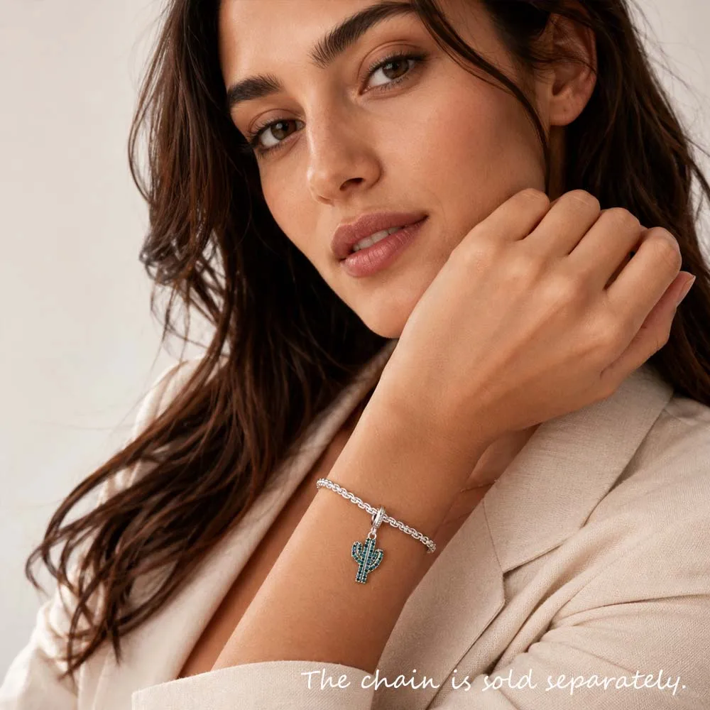 Blau Cactus Charm Feine Schmuck Europa Club Trendy Frauen Geschenk In 925 Sterling Silber – Detail 2