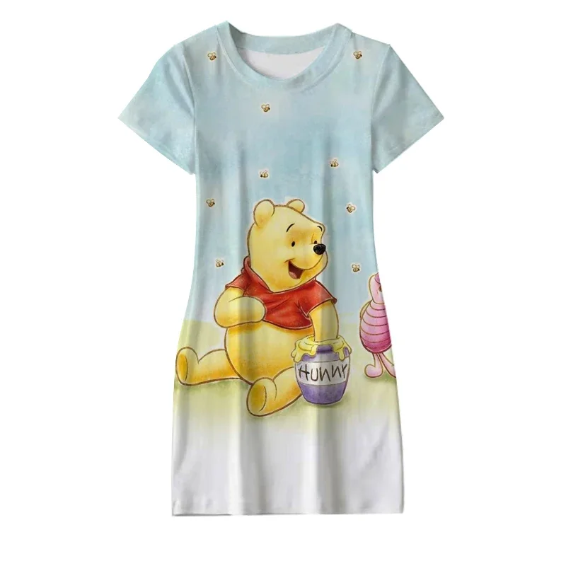 Disney Winnie The Pooh Eats Honey Pattern Pajamas Women\'s Dress Summer Milk Silk Sexy Nightdress Home Clothes