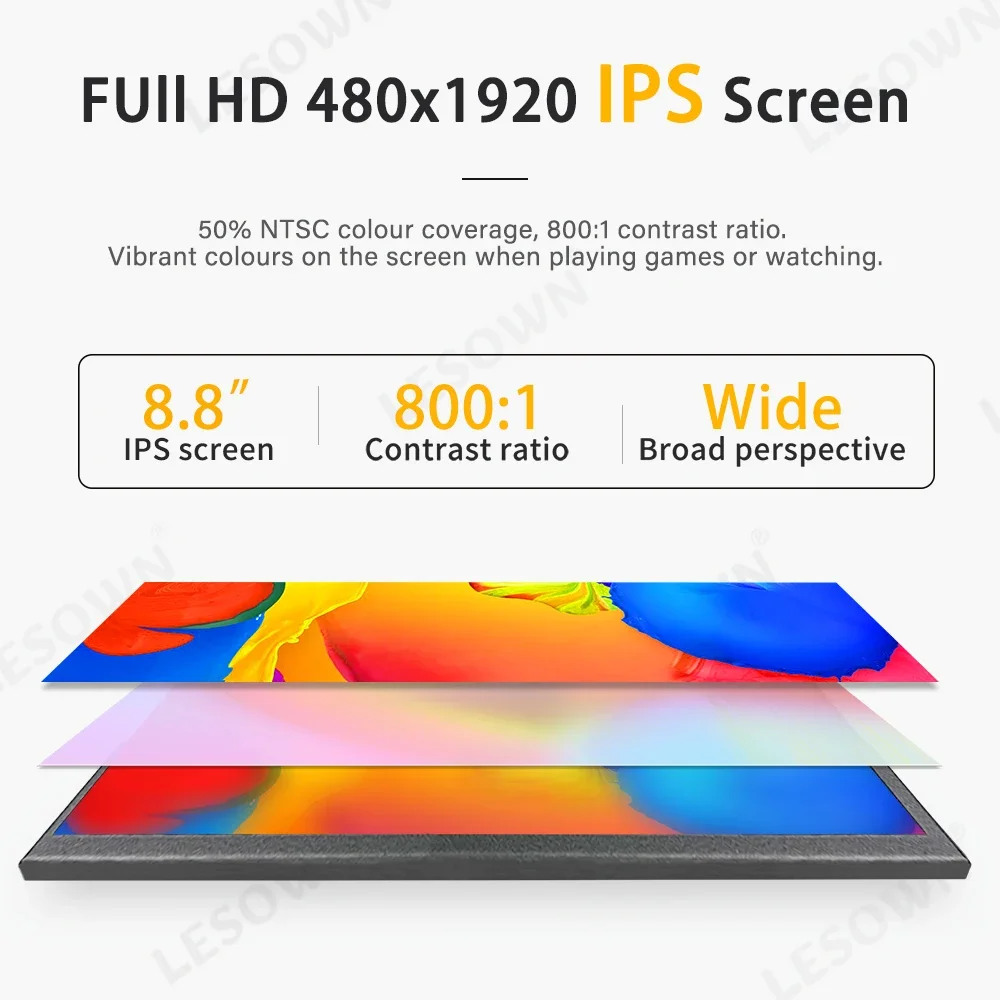 LESOWN Monitor portatile a striscia lunga da 8,8 pollici 480x1920 IPS Touch Screen HDMI Display portatile per PC Computer Raspberry pi 4 3 B