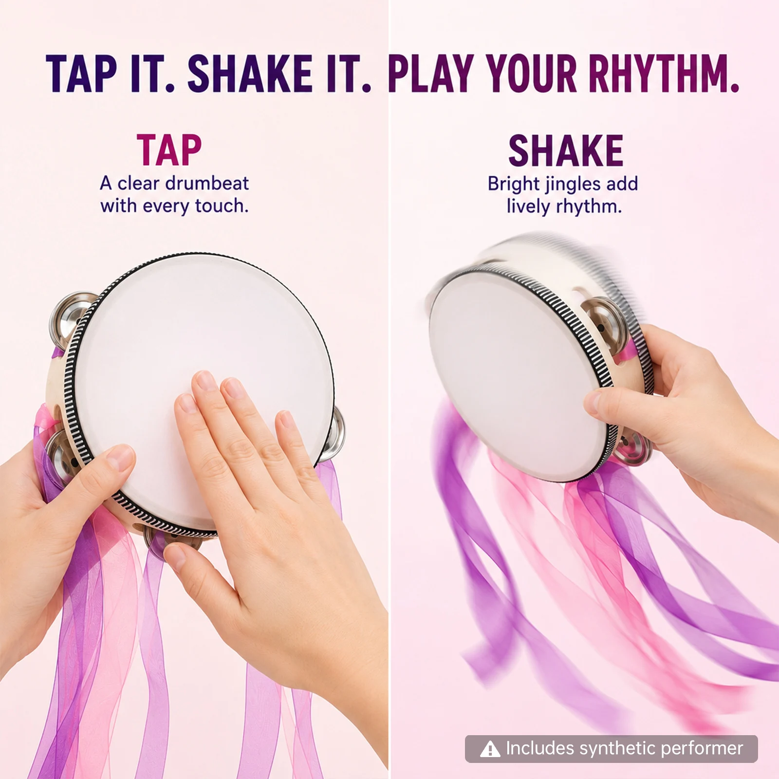 2 Pcs 6 Inch Single Row Jingles Ribbon Tambourine for Artistic Music, Dance, Stage Show, Wedding Decor