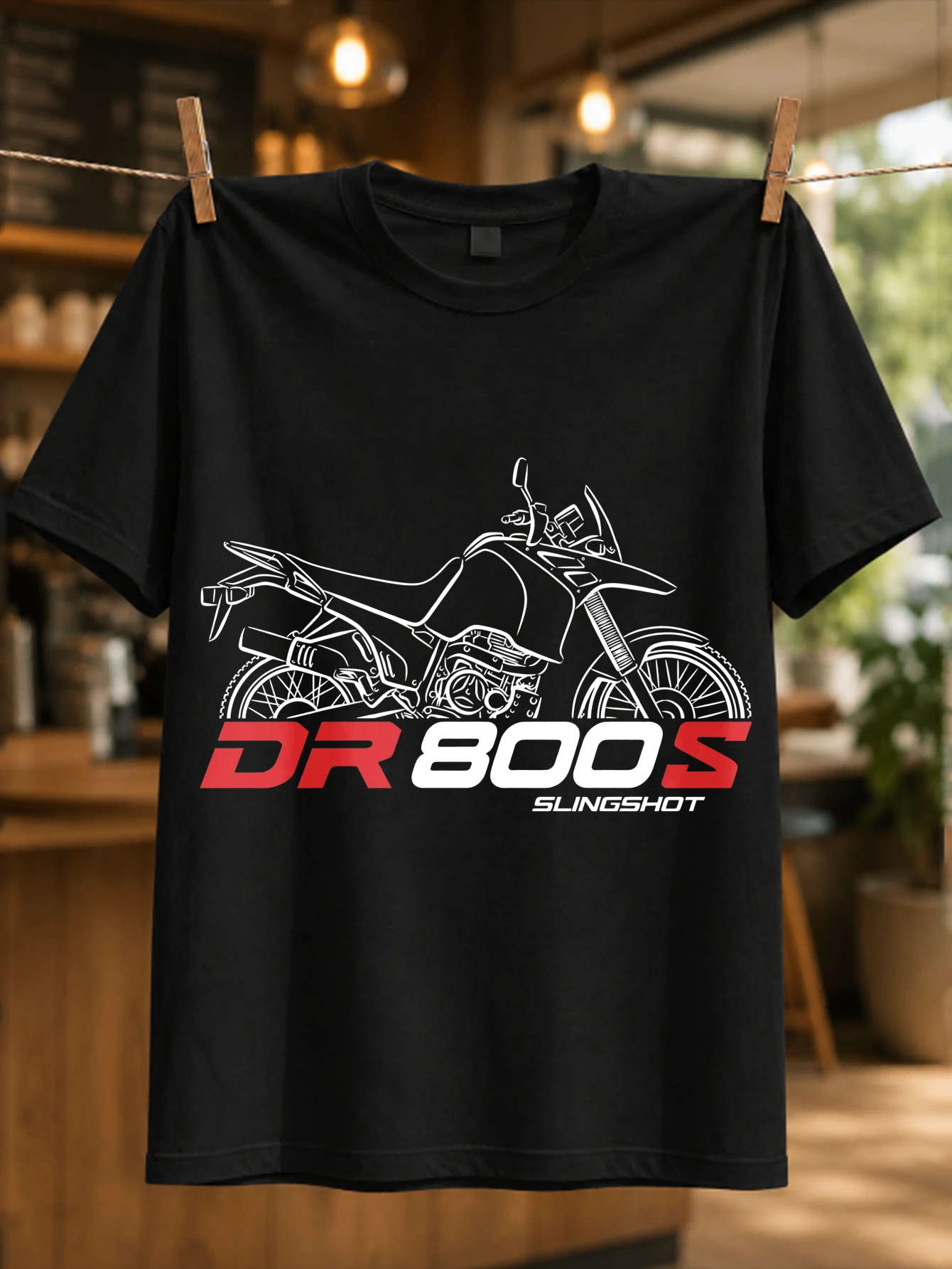 DR800S Slingshot Motorcycle Line Art  dual sport bike outline with red racing letters clean speed  Unisex All T-Shirt