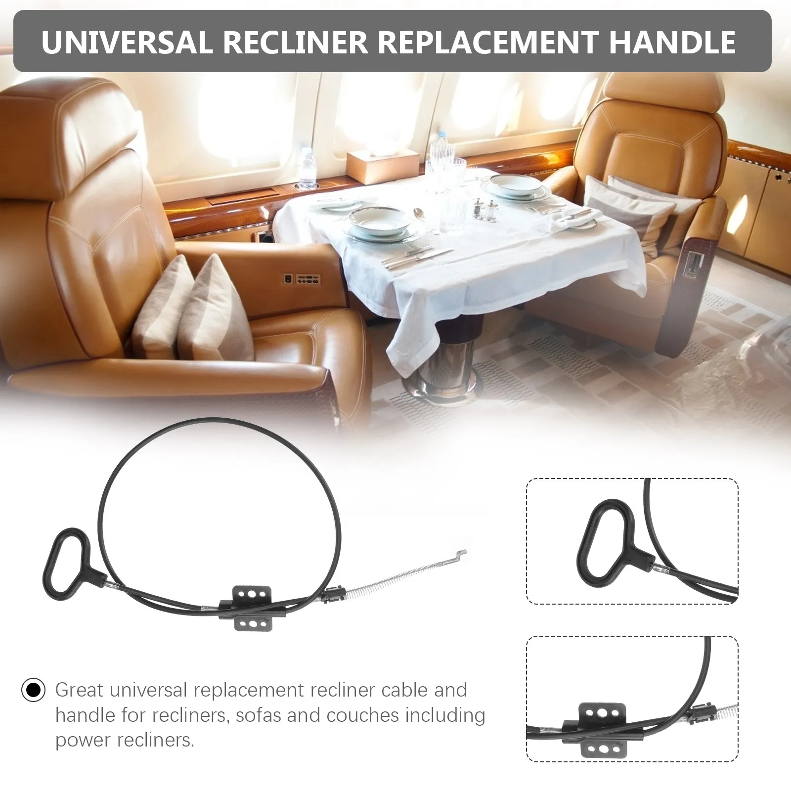 2Pcs Universal Recliner Pull Handle Cable Reinforced Carbon Steel Replacement for Sofa Couch Chair Release Comfortable Grip