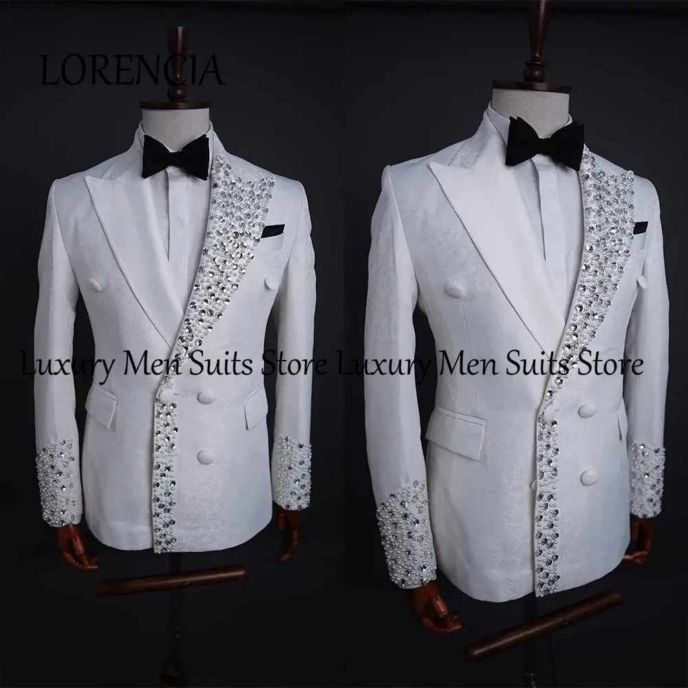 

Classic Sparkly Diamond Men Suits 2 Pieces Jacquard Peak Label Tuxedos Wedding Groom Customized Blazer Pants robe mariage femme