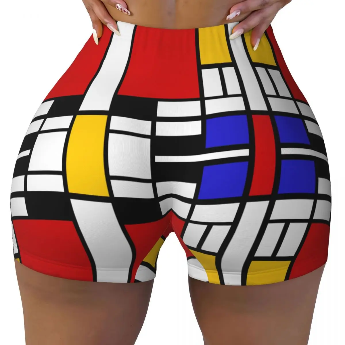 맞춤형 피에트 몬드리안 데 스티일 요가 반바지 여성용 체육관 운동 러닝 운동복 배구 바이커 반바지