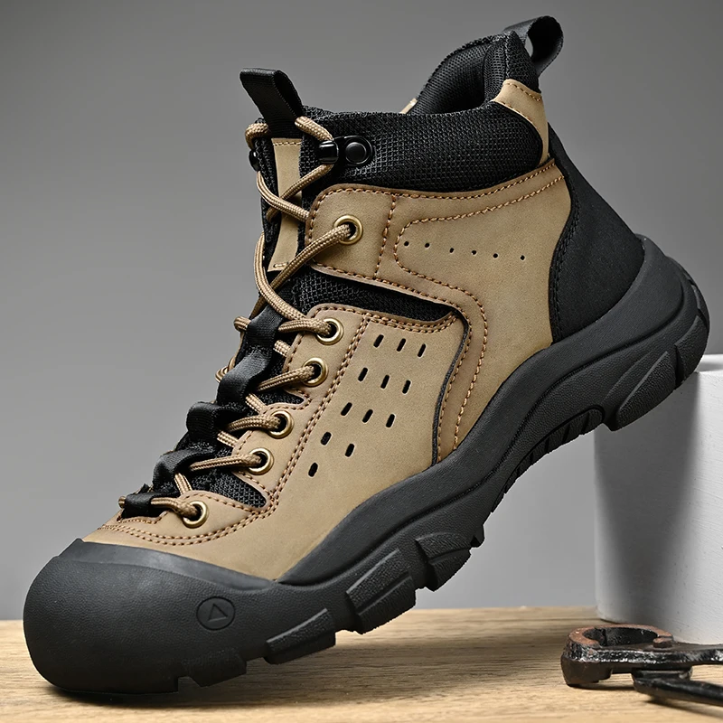 

Outdoor Men's Boots Genuine Leather Casual Shoes Climbing Hiking Shoe High Top Boots for Men High Quality Platform Lace-Up Boot