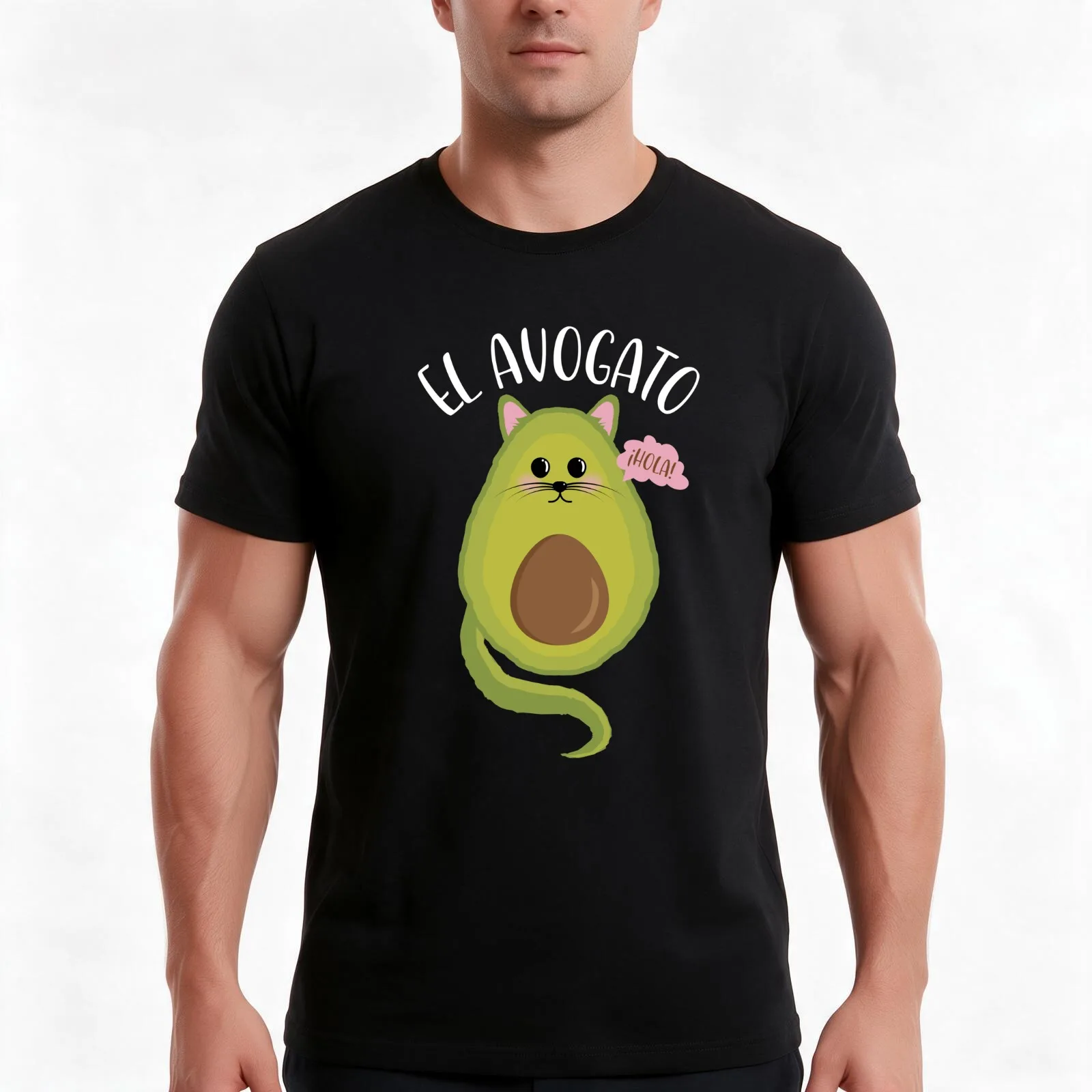 El Avogato cute funny cat gato avocado mash-up T-Shirt, Summer Casual Cotton Tee, Oversized Streetwear Tops, Unisex Men Women