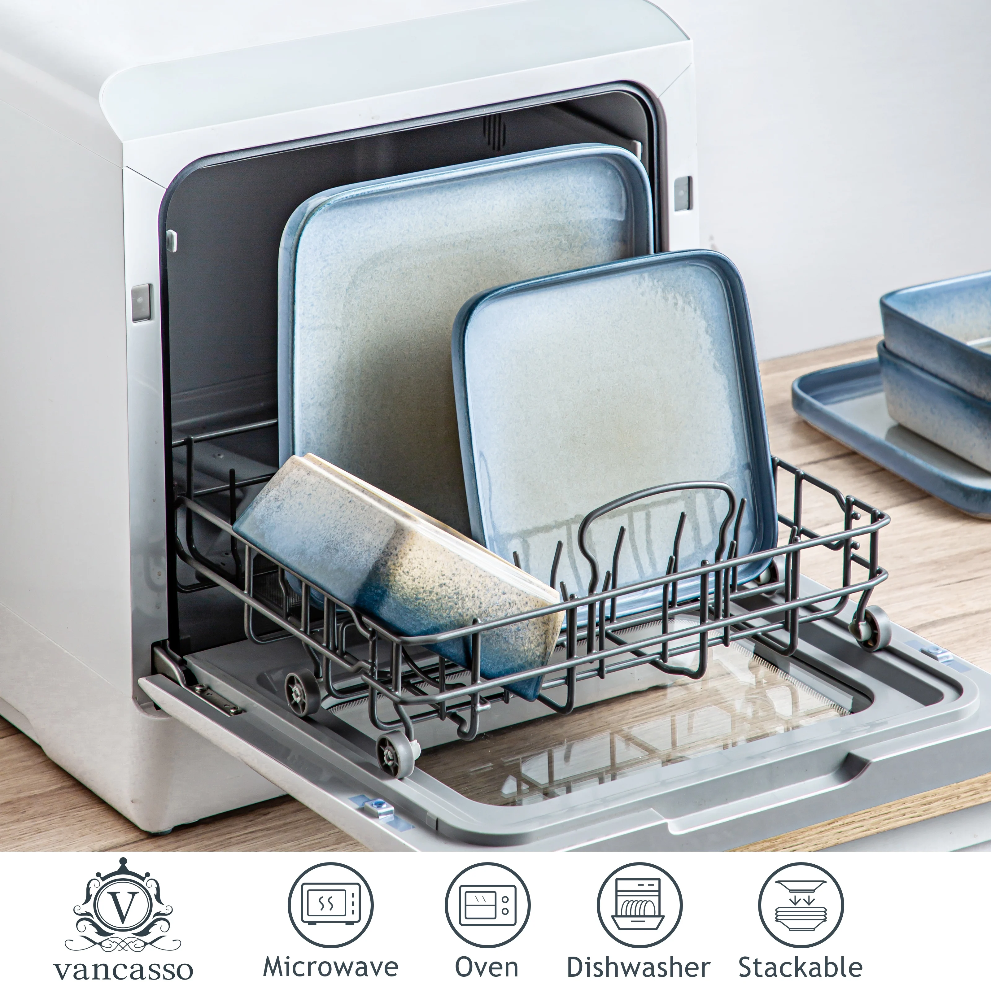 أطقم عشاء مكونة من 12/24 قطعة من فانكاسو طقم أواني حجرية باللون الأزرق والوردي مع طبق عشاء/لوحة حلوى/حساء/وعاء خدمة لـ 4/8