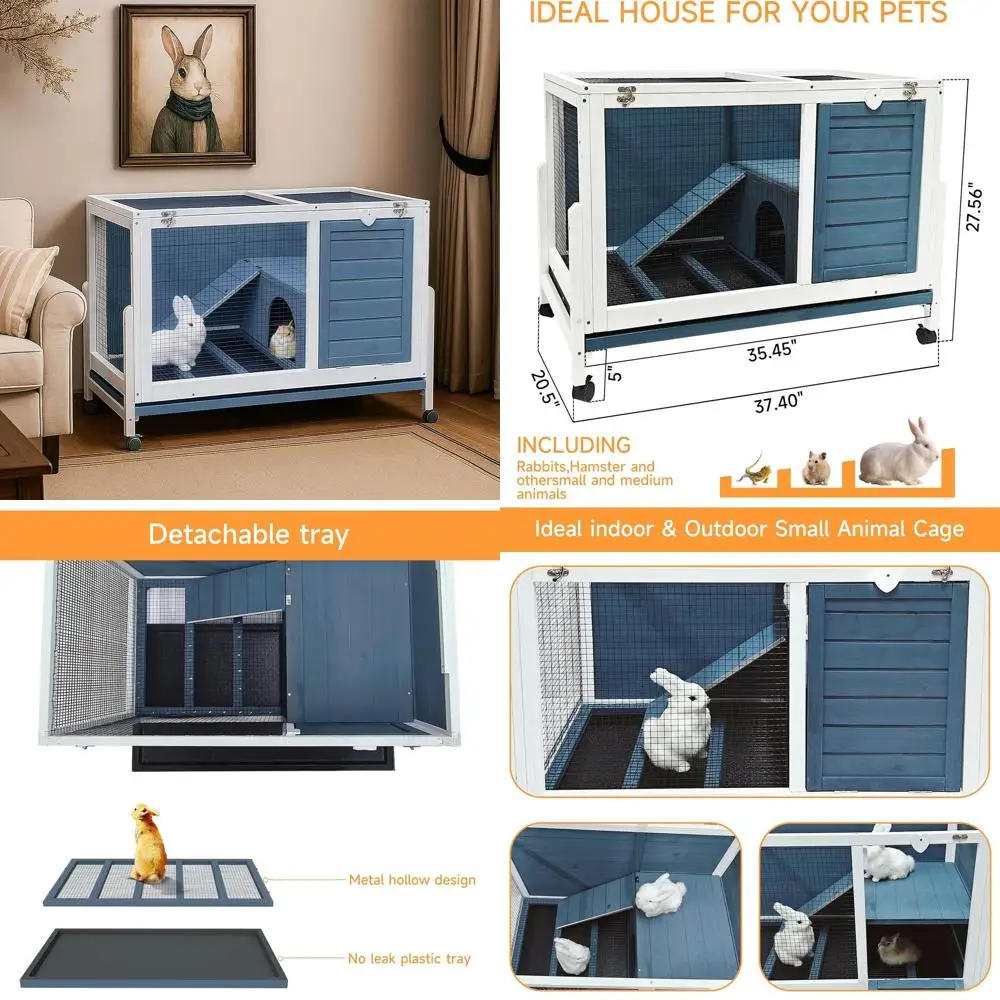 

Двухэтажная деревянная домашняя клетка для кроликов на колесах, домашний домик для морской свинки, водонепроницаемая, без утечек, Т