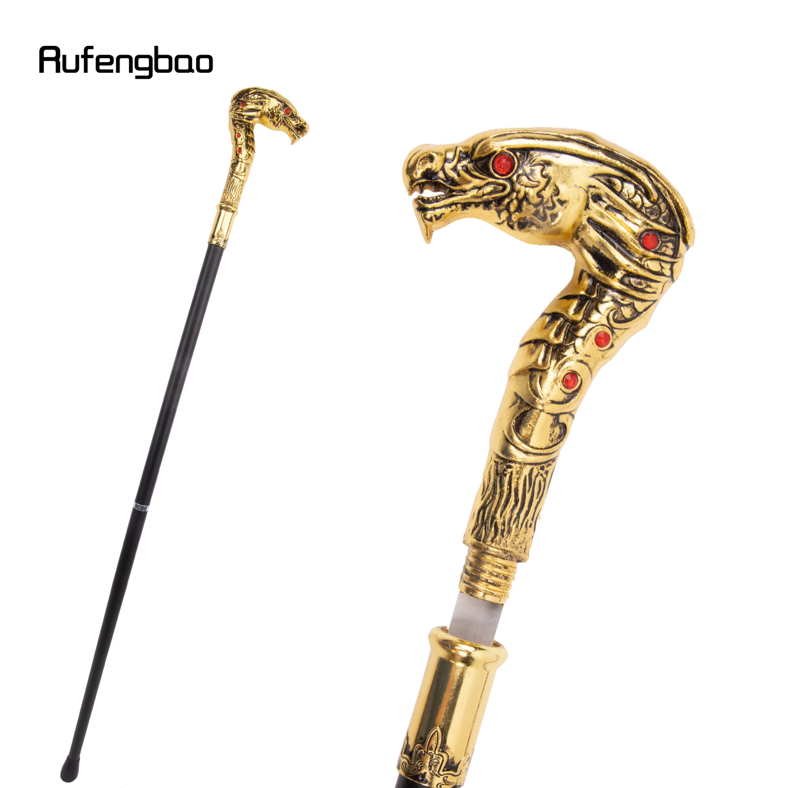 Golden Dragon Head Vara com Prato Oculto, Prato de Cana, Cosplay Crosier, Moda de Defesa Pessoal, Luxo, 93cm