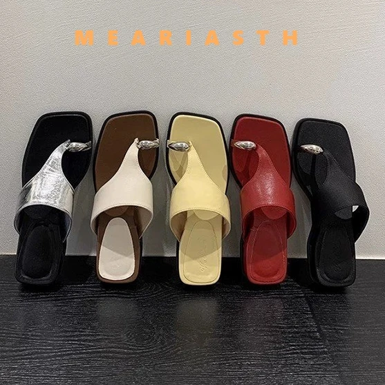 

Summer Fashion Wedges Heel Metal Flip Flop Concise Outdoor Clip Toe Women Slippers Ladies Beach Vacation Slides