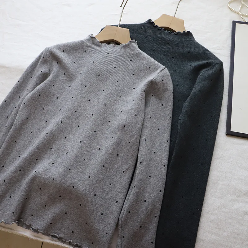 Maglieria dolce e morbida a pois Strato base da donna f Collo alto Versatile dimagrante Boting irt Tessuto lavorato a maglia cinese