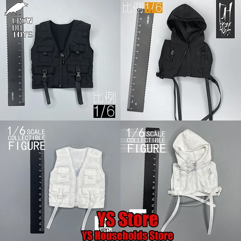 CROW DH TOYS 1/6 Man Soldier Hip Hop Trendy Street Vest Top Mini Zipper Design Clothes Accessory For 12