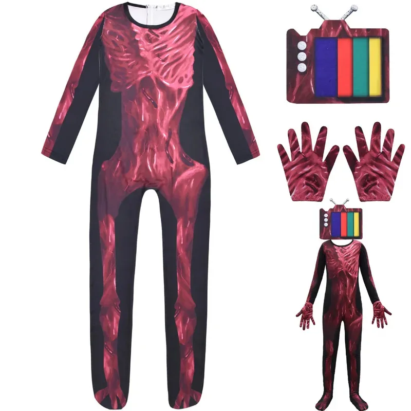 Kids Siren Head Cosplay Costume with Mask Gloves Boys Girls Anime Carnival Party Bodysuit Halloween Fancy Dress Up Jumpsuits