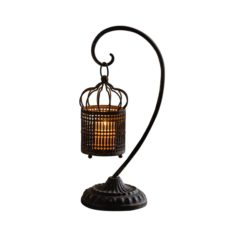 

Retro wrought iron hollow decorative ornament candle holder atmosphere arrangement creative metal European wedding shooting