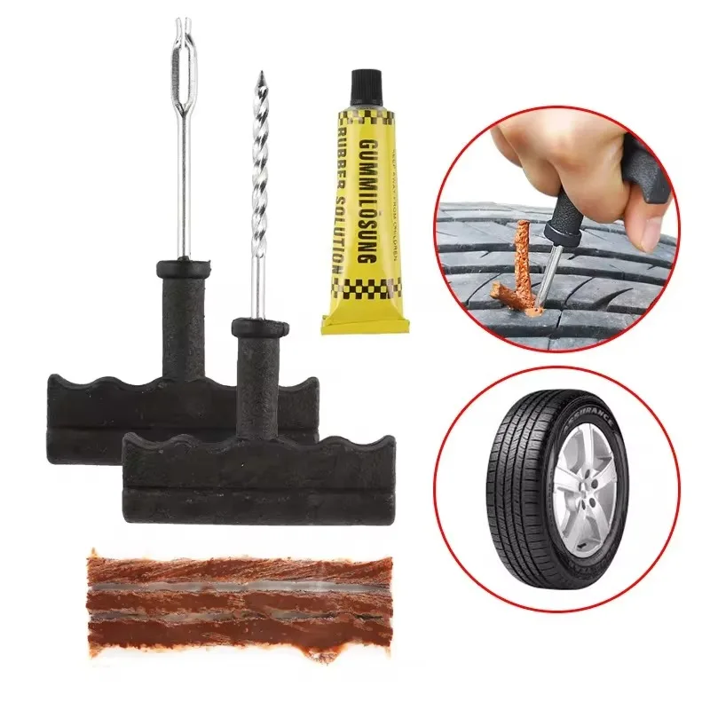 Tire Puncture Repair Kits Car Tire Repair Tool with Rubber Strips Tubeless Flat Tire Repair Tools for Car Trucks Motors Bike