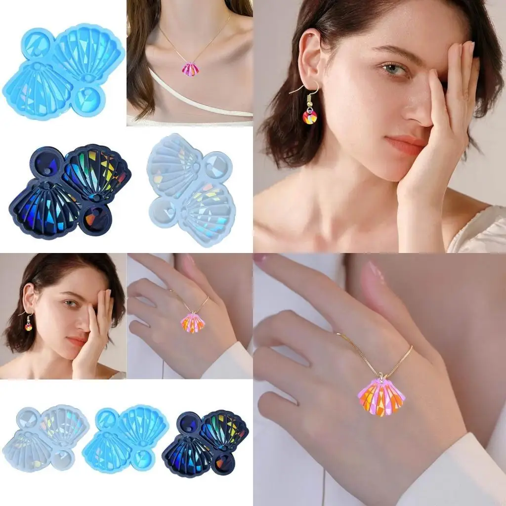 Resin Seashells Earrings Pendant Silicone Mold Crystal Epoxy Casting Molds DIY，for DIY Holographic Ear Drop Pendant Charm