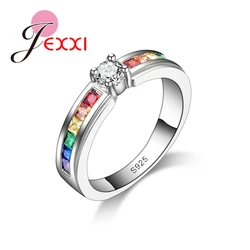 Band Jewerly Fashion 925 Sterling Silver Wedding Rings For Women Colored CZ Crystal Elegant Engagement Party Ring Anel