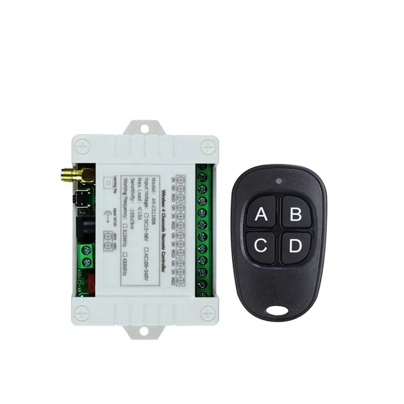 DC 12V 24V 10A  4 channel  relay switch  RF Wireless Remote Control   system  Receiver Transmitter   smart home  Fan/Motor/door