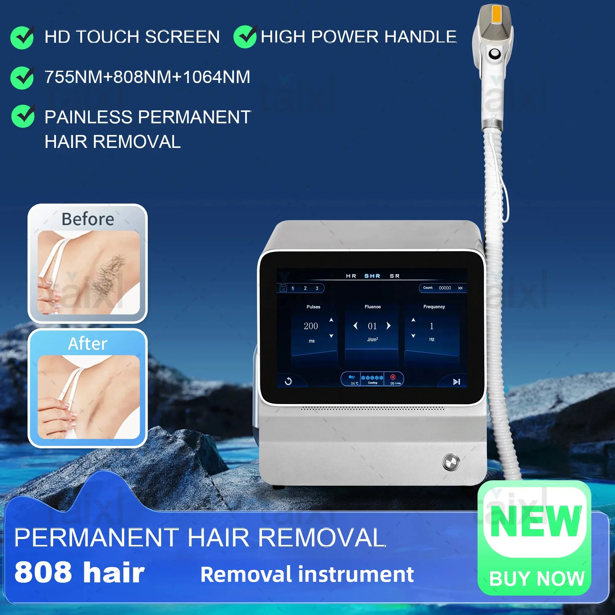 Máquina profissional da remoção do cabelo do laser do diodo 808nm 10 varas 4000w gelo platina indolor remoção permanente do cabelo para a casa do salão de beleza