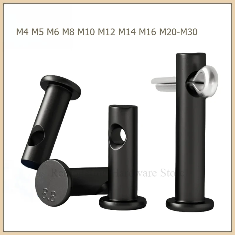 50-1pcs Black High Strength Axis Pin M4 M5 M6 M8 M10 M12 M14 M16 M20-M30 Caron Steel Flat Head Pin With Hole DIN22341 Dowel Roll