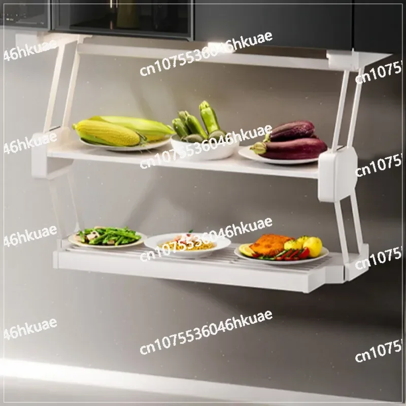 Pull Down Kitchen Folding Storage Rack Hidden Organizer for Seasoning Bowls Dishes Utensils