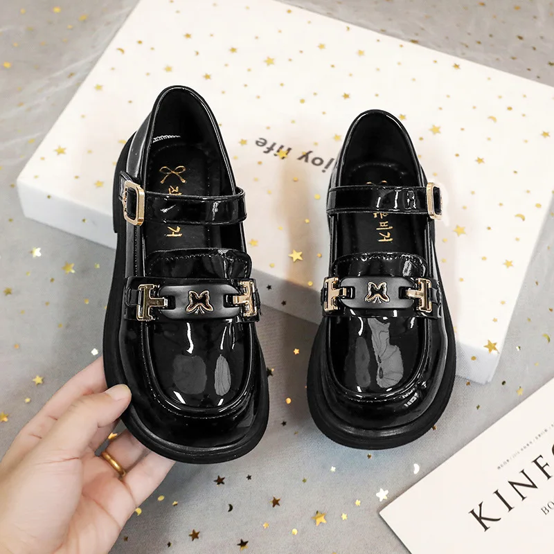 Leather Shoes for Little Girls, Black Performance Shoes, Stylish Soft-soled Single , Medium and Large Children's Shallow-mouthed