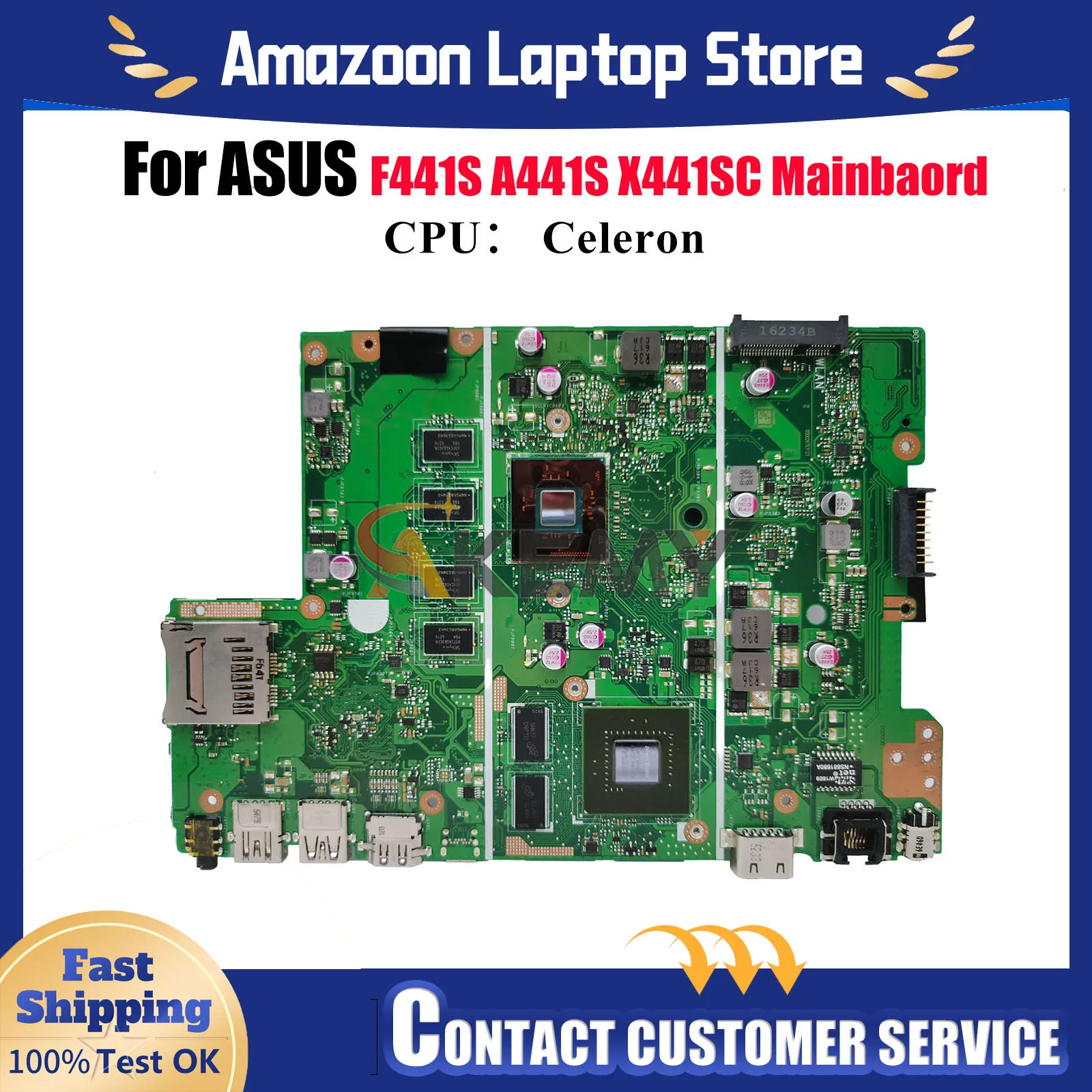 

X441SC Laptop Motherboard For ASUS VivoBook F441S X441S X441SC A441S Notebook Mainboard With Celeron CPU 100% tests OK fast ship