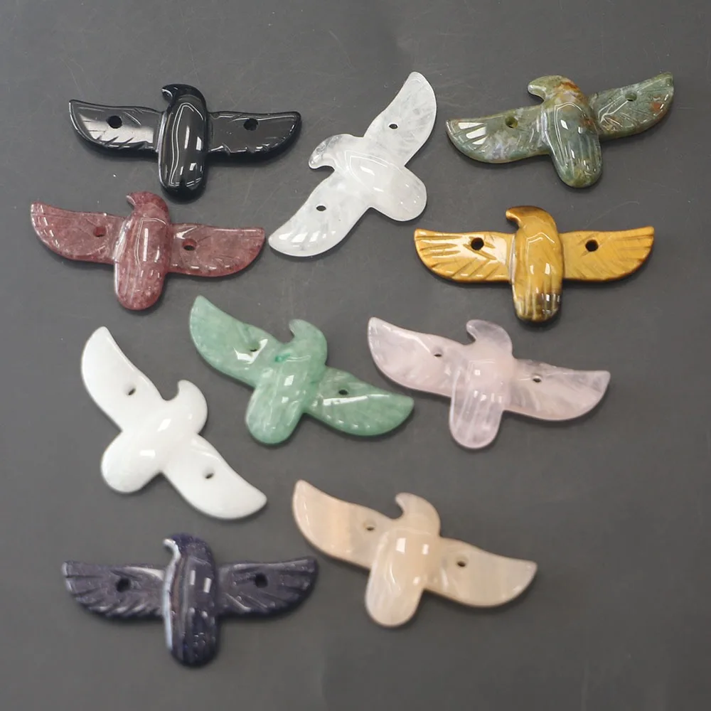 Carved Eagle Charms Crystal Natural Stone Quartz Pendant for Necklace Jewelry Making Genuine Tiger Eye Green Aventurine X290