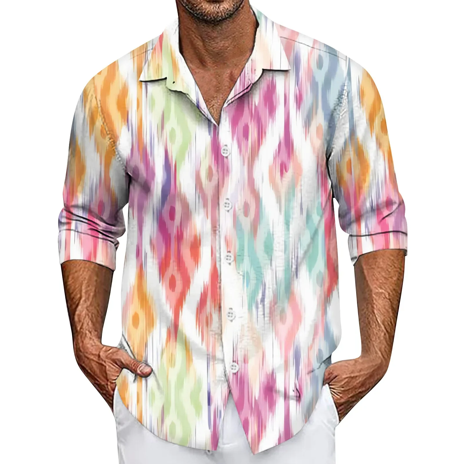 2025Männer T-Shirt Männer Sommer Neue Lose Druck Langarm-shirt Strickjacke Strand Hemd Nuevo En Tops Y Camisetas Erkek Giyim