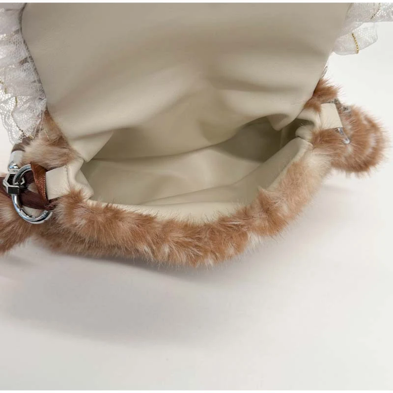 Japanische Hirsch gefleckte Band Plüsch Unterarm Umhängetasche, Mori Girl Elch flauschige Frauen Geldbörse, Winter süße Woodland Fairycore Handtasche – Detail 19