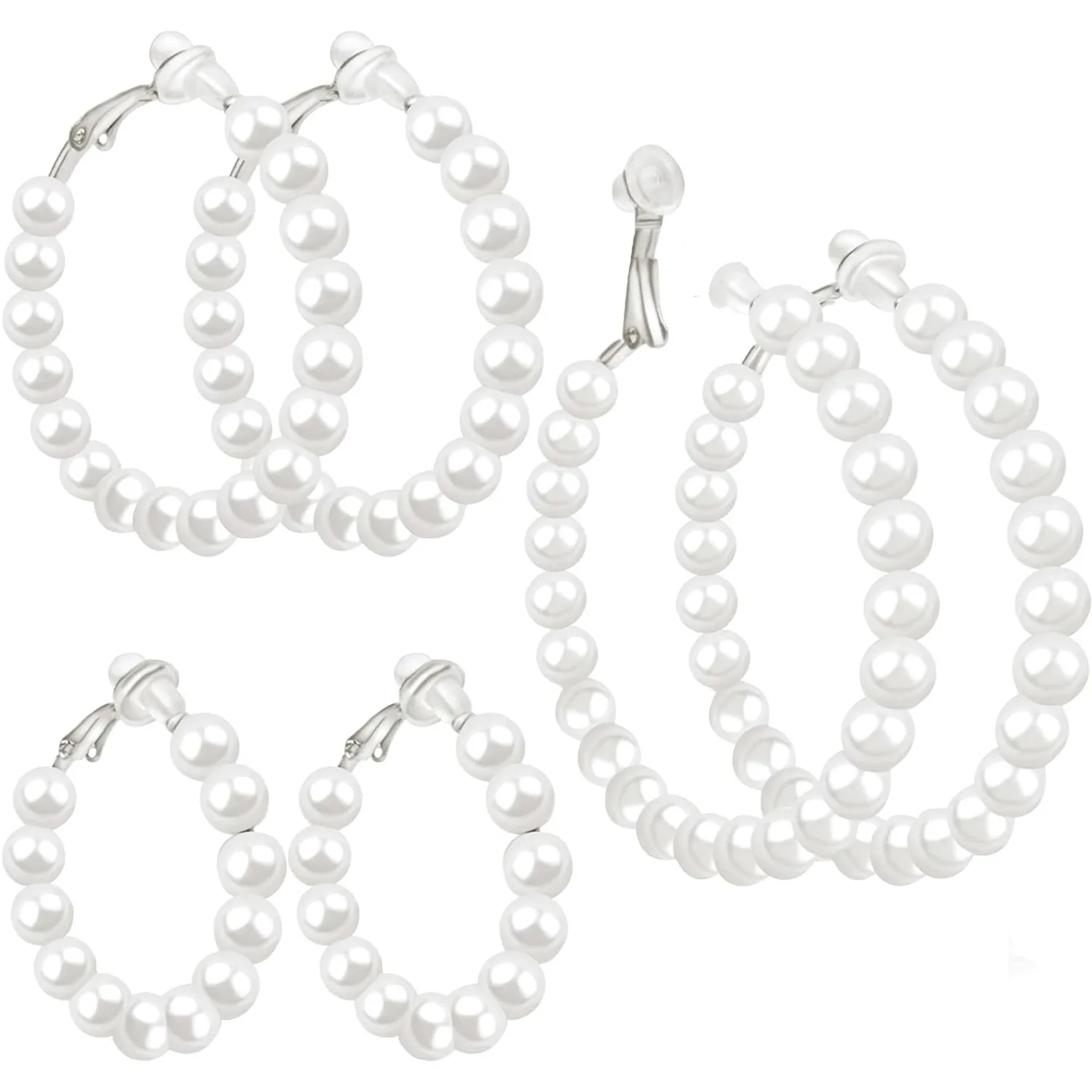 

3 пары жемчужных сережек-клипс для женщин, гипоаллергенные жемчужные серьги-кольца, украшения для непроколотых ушей, женские.