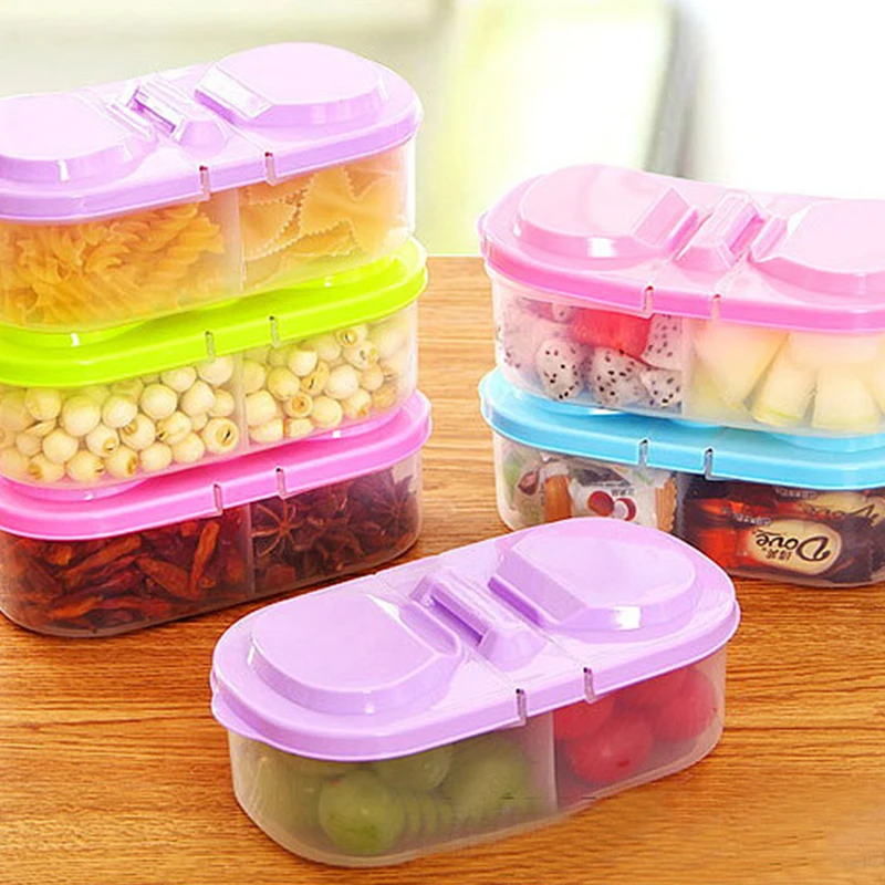 Double-compartment Healthy Plastic Food Container Portable Lunch Box Capacity Camping Picnic Food Fruit Container Storage Box