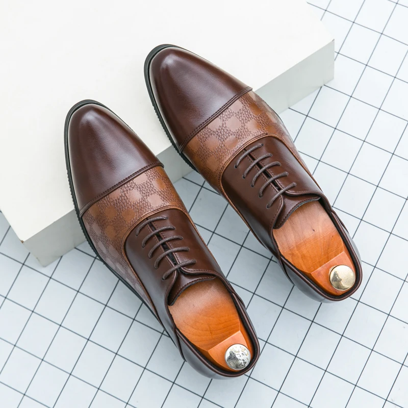 

Spring Autumn Men High Heels Splicing Pointed Breathable Casual Trendy Business Wedding Shoes