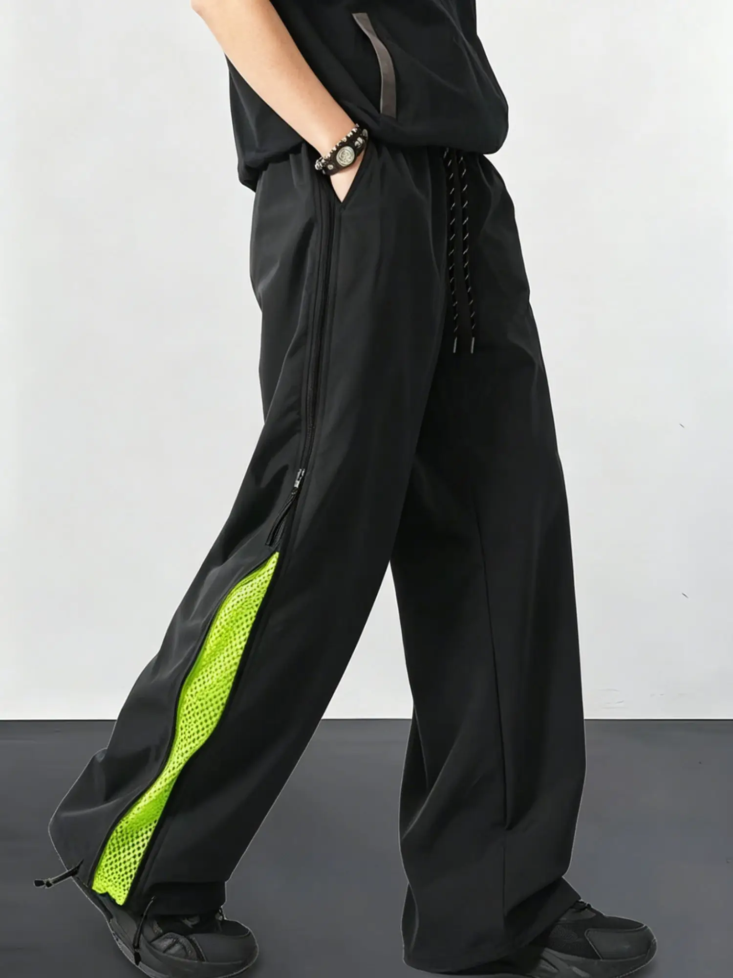 Women's Summer Thin Pants Elastic Waist Drawstring Adjustable Zipper Slit Design Breathable Mesh Sports Outdoor Fashion Trousers