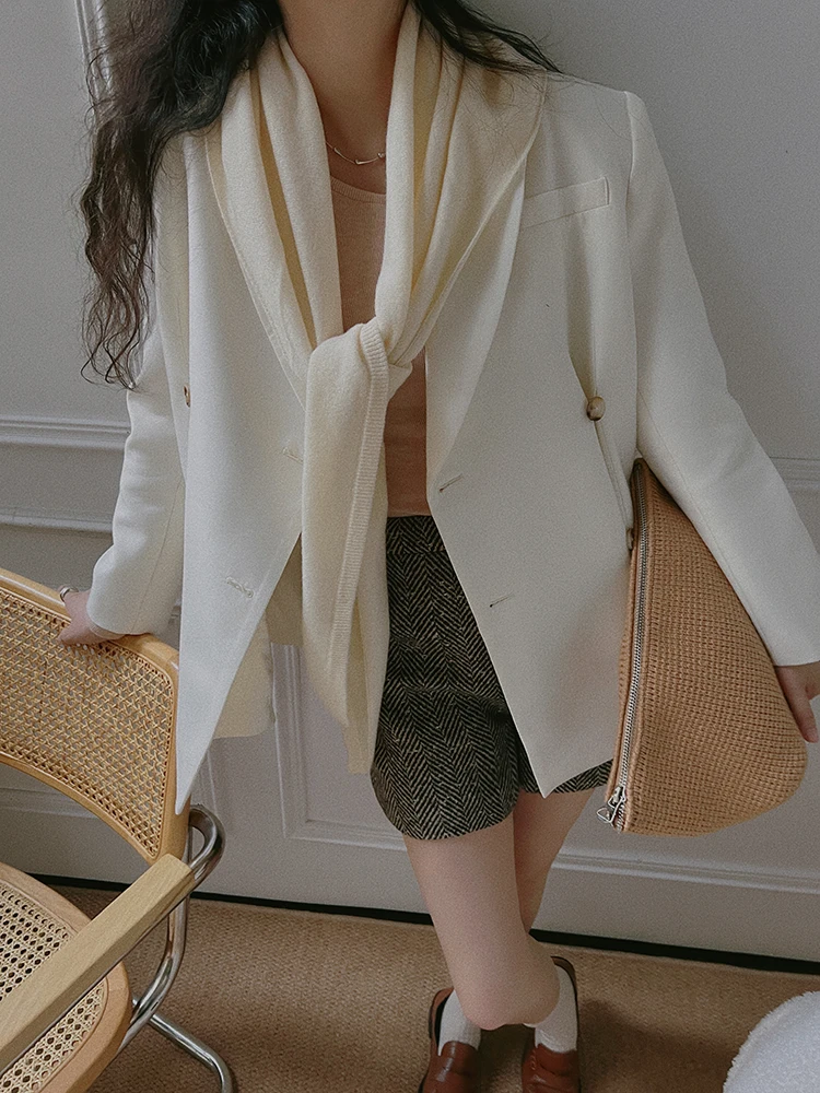 

Элегантное шерстяное пальто-пиджак с двубортной застежкой и уникальным дизайном для осени и зимы, модное деловое женское пальто с длинными рукавами, однотонное