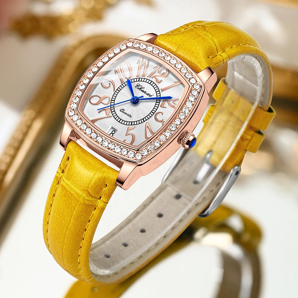 السيدات روزغولد الساعات العلامة التجارية الفاخرة موضة الماس المرأة ساعة الفولاذ المقاوم للصدأ الكوارتز مقاوم للماء ساعة اليد مع التقويم