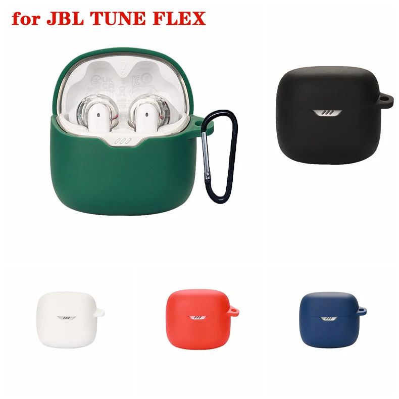 ซิลิโคนสำหรับ JBL TUNE FLEX สีทึบ Anti-Drop ป้องกันหูฟังฝาครอบกล่องชาร์จกรณีตะขอ