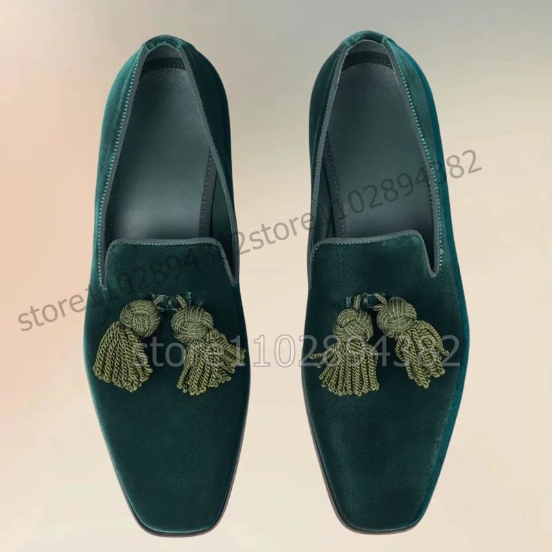 Green Corduroy Hemp Rope Tassels Men Loafers Fashion Slip On Men Shoes Luxurious Comfort Handmade Party Banquet Men Casual Shoes