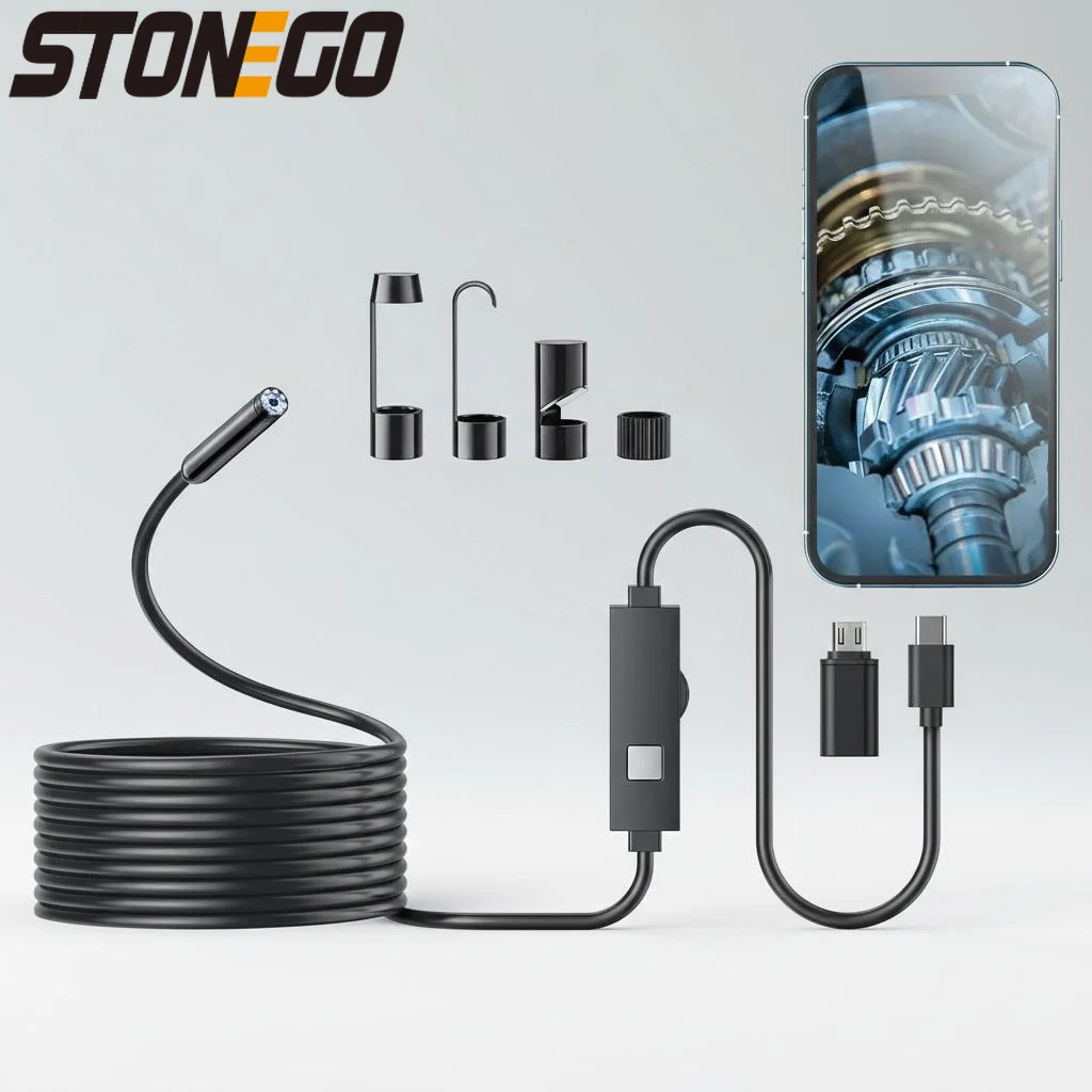 

1920P HD эндоскоп-камера с полужестким зондом 16,4 футов, водонепроницаемый бороскоп с 8 светодиодами, IP67, для промышленной инспекции, iOS/Android