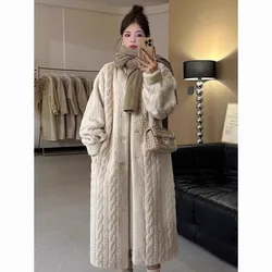 Women Sweaters Long Sleeve V Neck Solid Thick Jumpers Button High Street Cardigan Knit Pocket Slight Strech Patchwork Regular