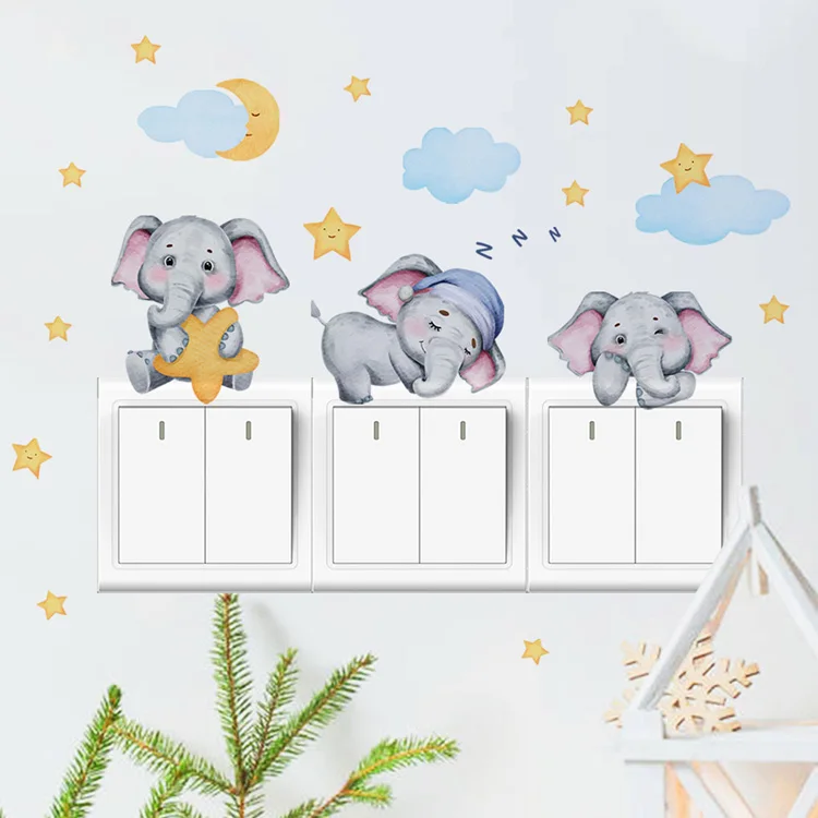 Niedlicher Elefanten-Baby-Schalteraufkleber, Kinderzimmer, Schlafzimmer, Dekoration, Wandaufkleber, selbstklebende Heimdekoration, Tapete, niedliche Tiere, Wandbild – Detail 6