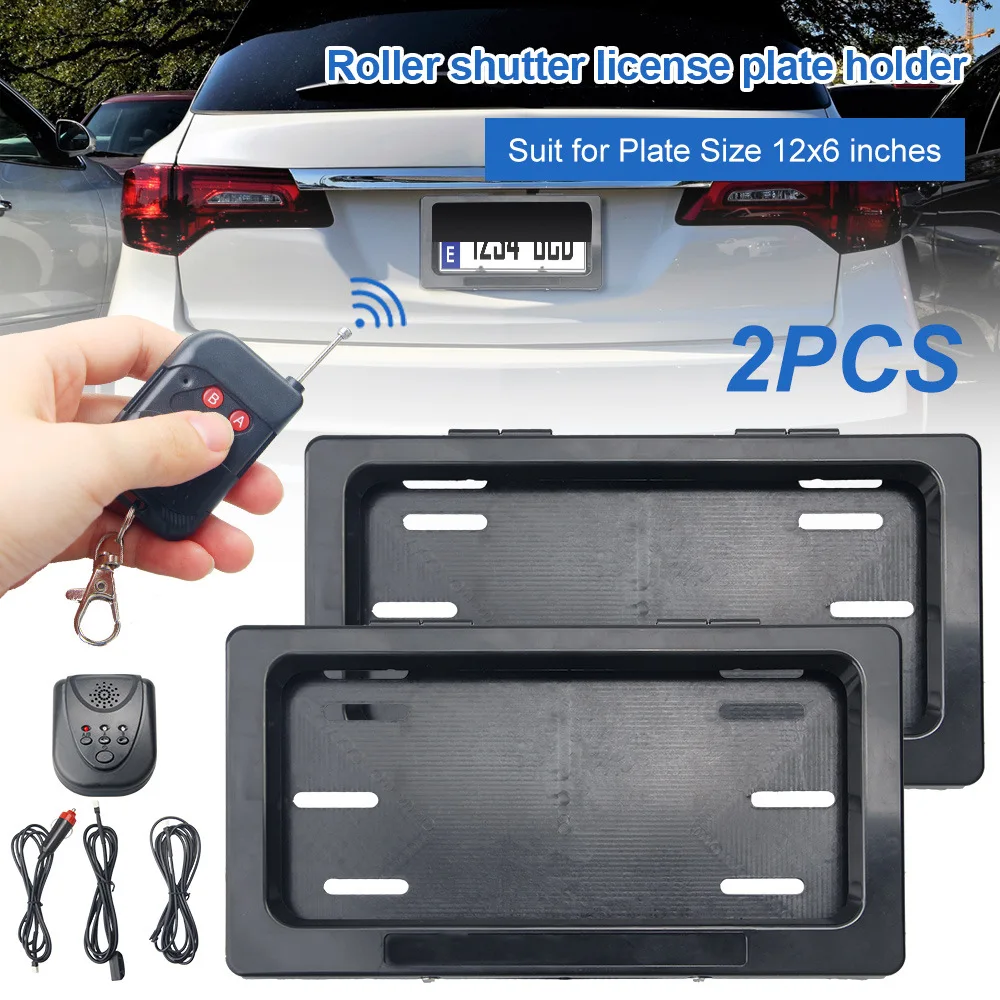 2pcs Electric UP DOWN curtain Car License Plate Frame Bracket Remote Plate Car US