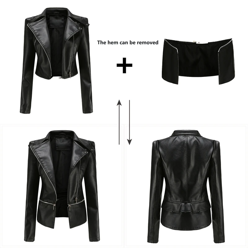 Neue Leder Jacken frauen Splice Abnehmbare Saum Frühling Herbst Mantel Zipper Revers Damen Mode Straße Imitation Jacke Trend